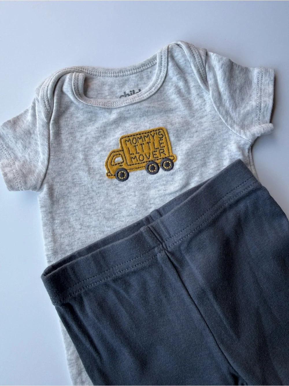 Carter's Heather Gray Bodysuit and Charcoal Pants Set with Yellow Truck - Picture 3 of 3